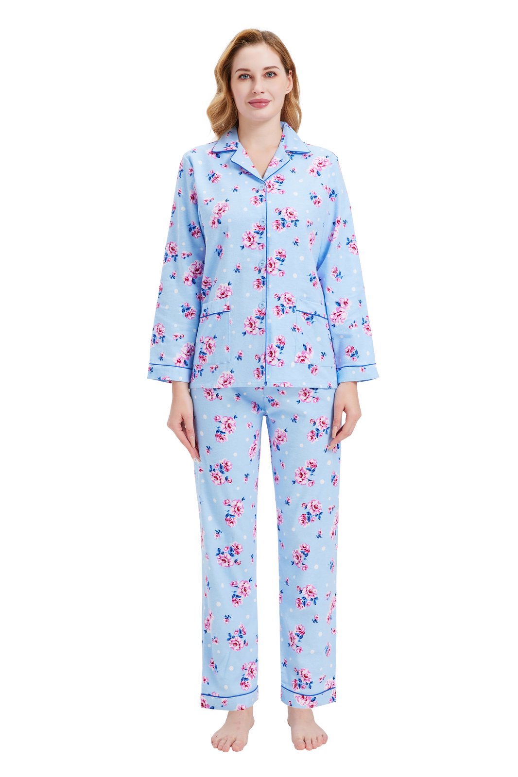 GLOBAL Women’s Flannel Pajama Set 100% Cotton Comfy PJs for Women Long Sleeve Button Front 2-Piece Warm and Cozy Sleepwear,Size S-3XL