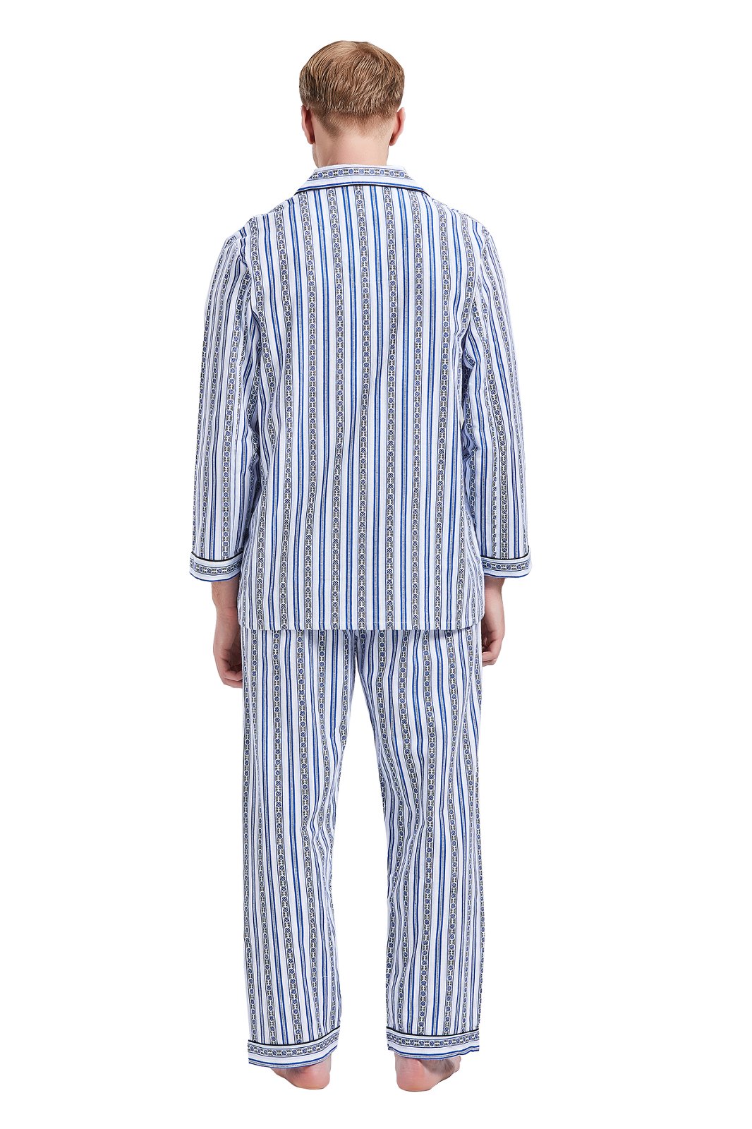 GLOBAL Mens Pajamas Sets Cotton Flannel Sleepwear Long-Sleeve Top & Bottom, S-XXL