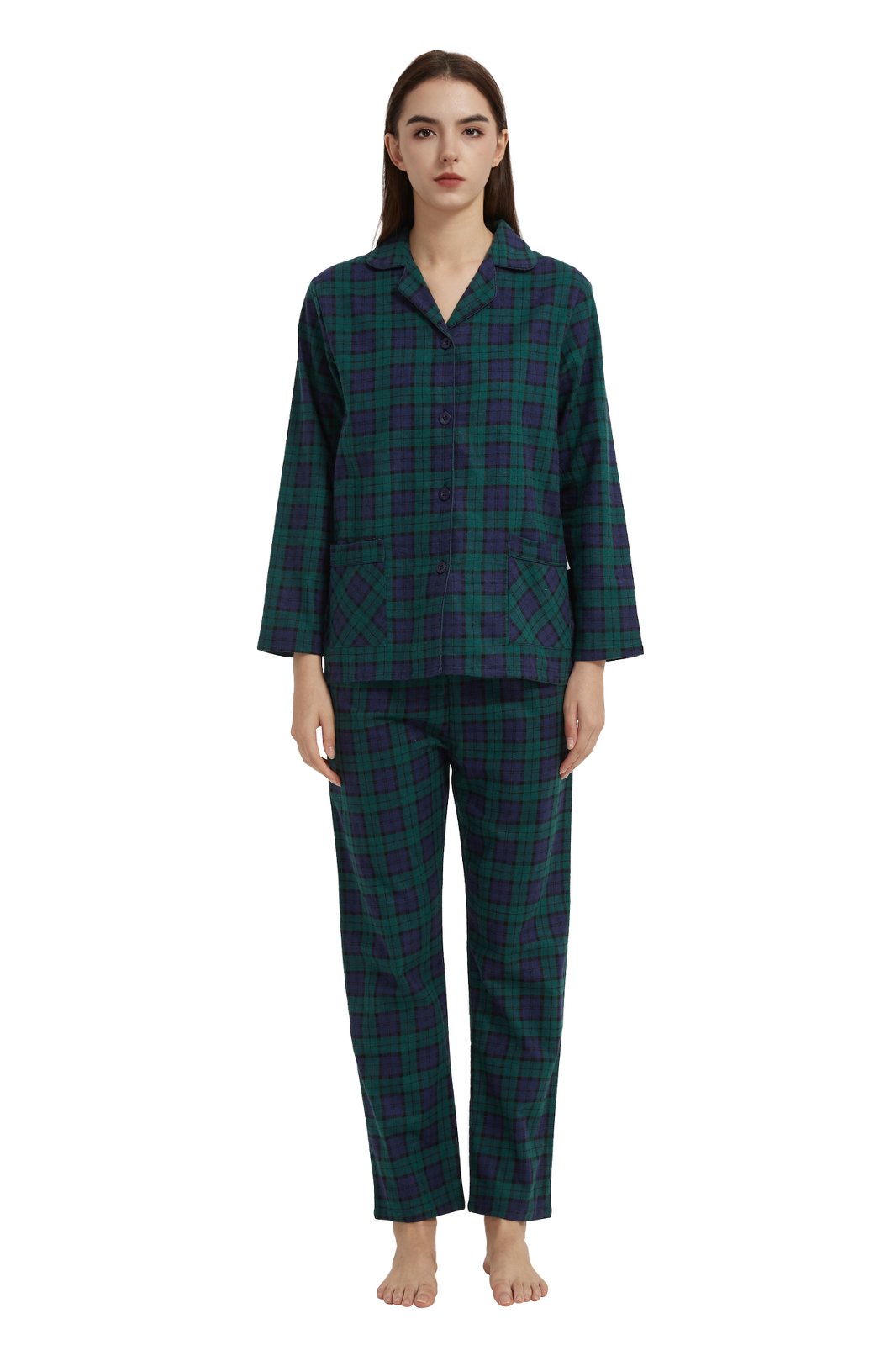 GLOBAL Women’s Flannel Pajama Set 100% Cotton Comfy PJs for Women Long Sleeve Button Front 2-Piece Warm and Cozy Sleepwear,Size S-3XL