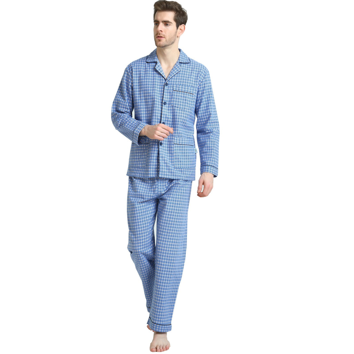 GLOBAL Men's Long Sleeve Flannel Pajamas Sets 100% Cotton Sleepwear Top and Bottom