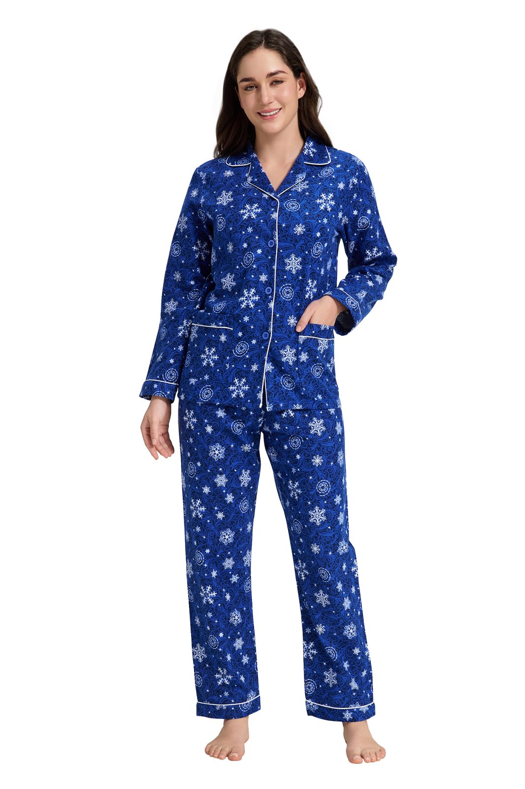 GLOBAL Women’s Flannel Pajama Set 100% Cotton Comfy PJs for Women Long Sleeve Button Front 2-Piece Warm and Cozy Sleepwear