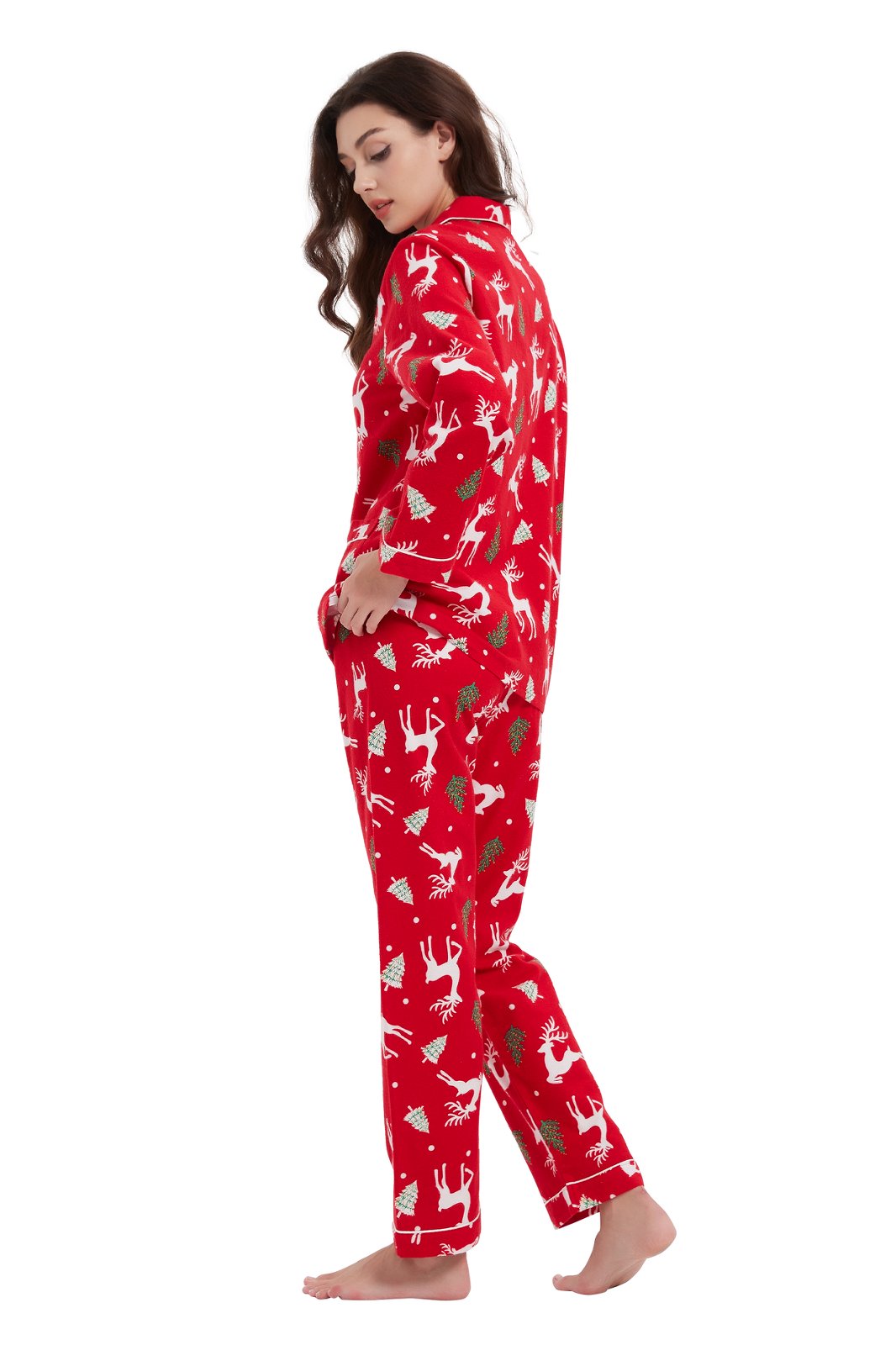 GLOBAL Womens Flannel Cotton Pajama Set Long PJs Flannel Loungewear Sleepwear,Size S-3XL