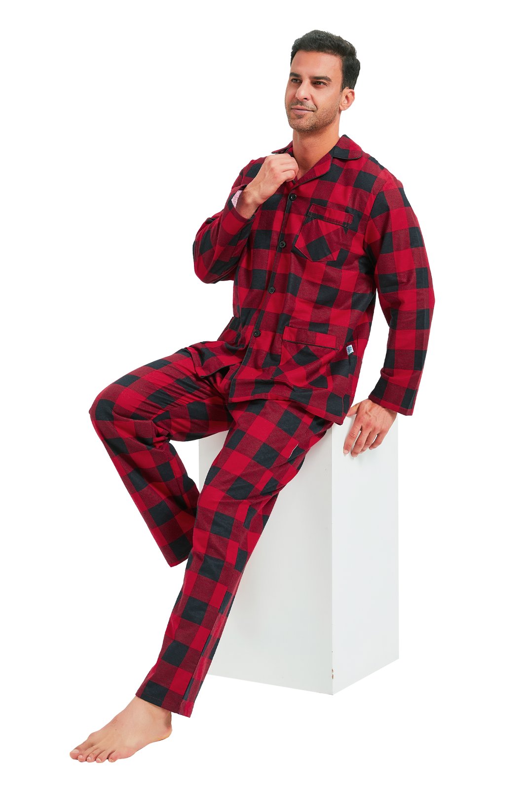 GLOBAL Men's Long Sleeve Flannel Pajamas Sets 100% Cotton Sleepwear Top and Bottom, Size S-3XL