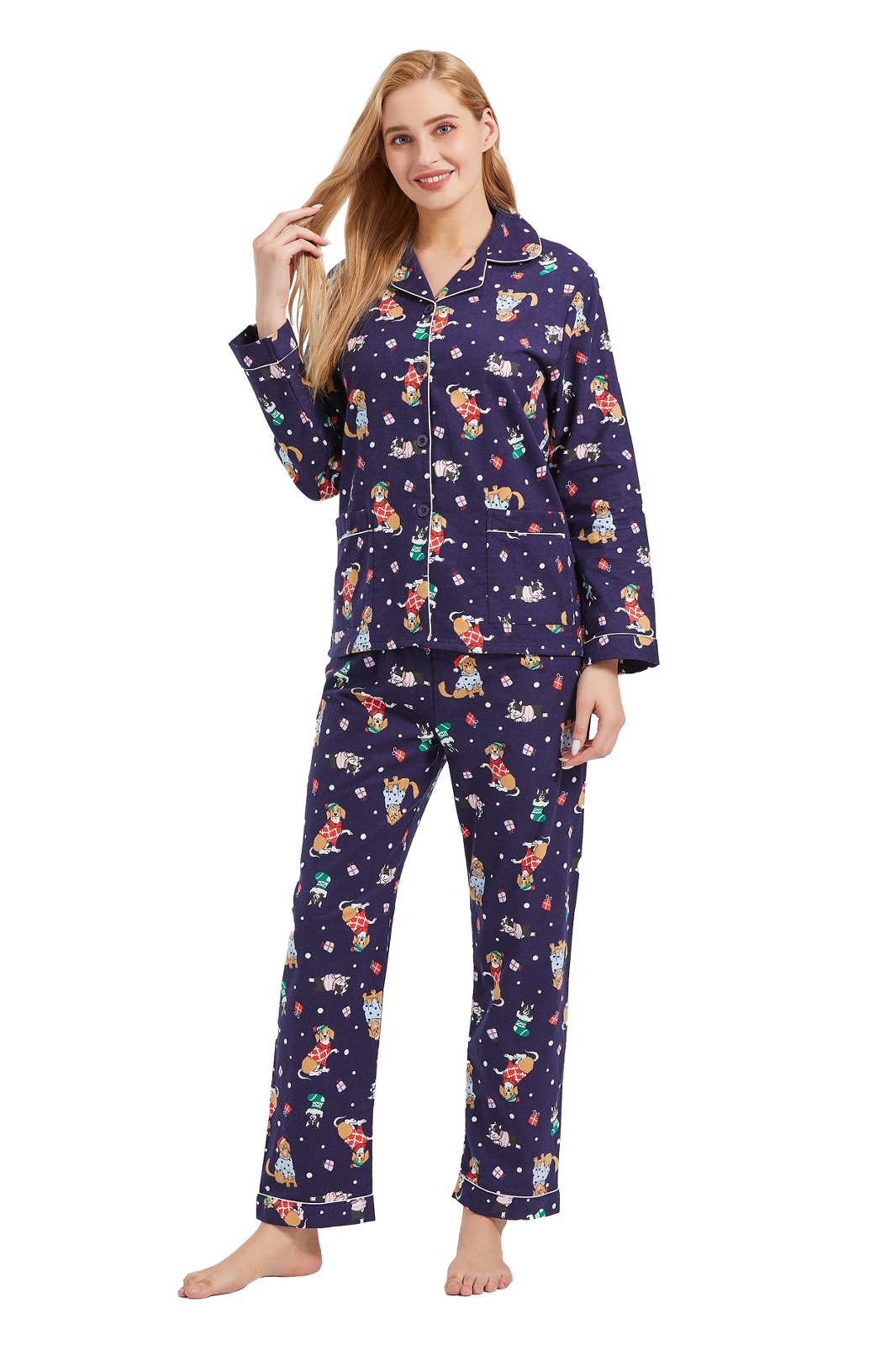 GLOBAL Womens Flannel Cotton Pajama Set Long PJs Cozy Winter Flannel Loungewear Sleepwear