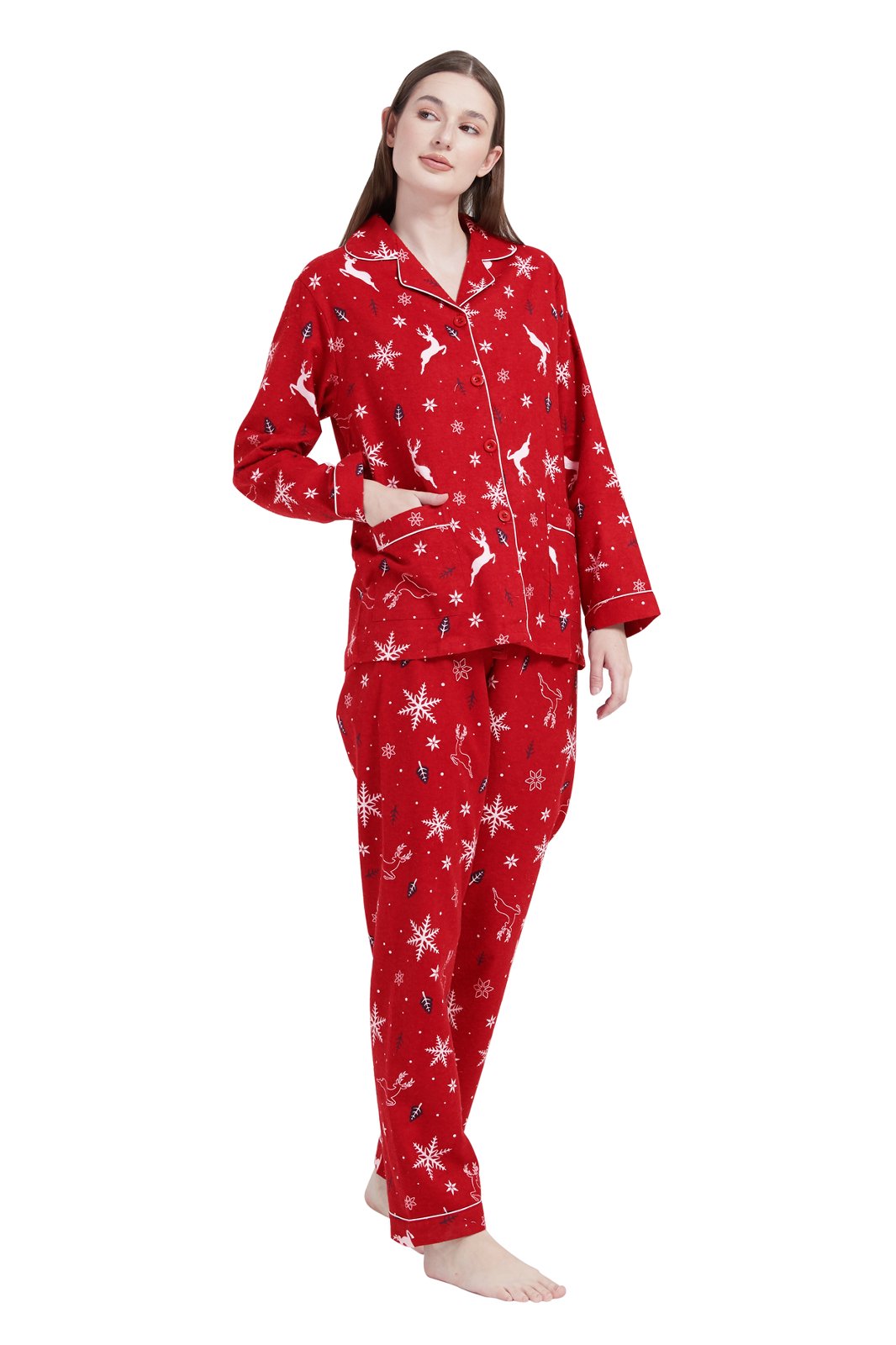 GLOBAL Womens Flannel Cotton Pajama Set Long PJs Cozy Winter Flannel Loungewear Sleepwear