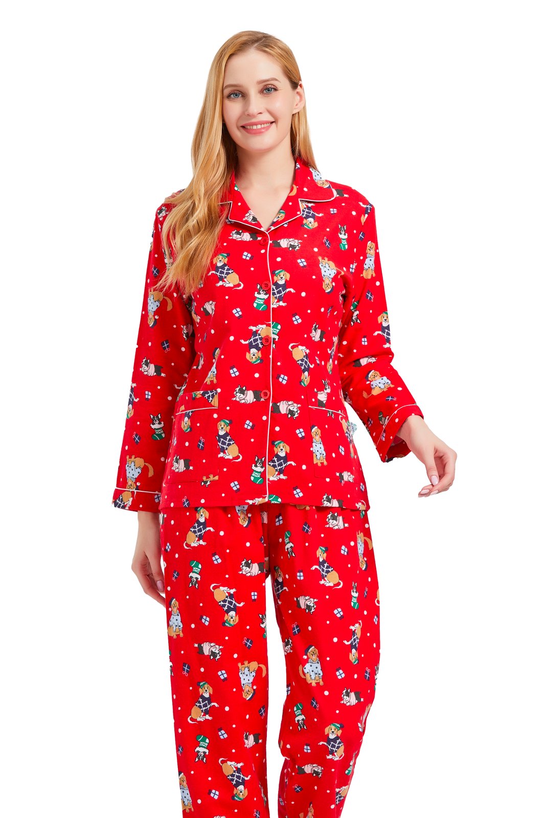 GLOBAL Womens Flannel Cotton Pajama Set Long PJs Cozy Winter Flannel Loungewear Sleepwear,Size S-3XL