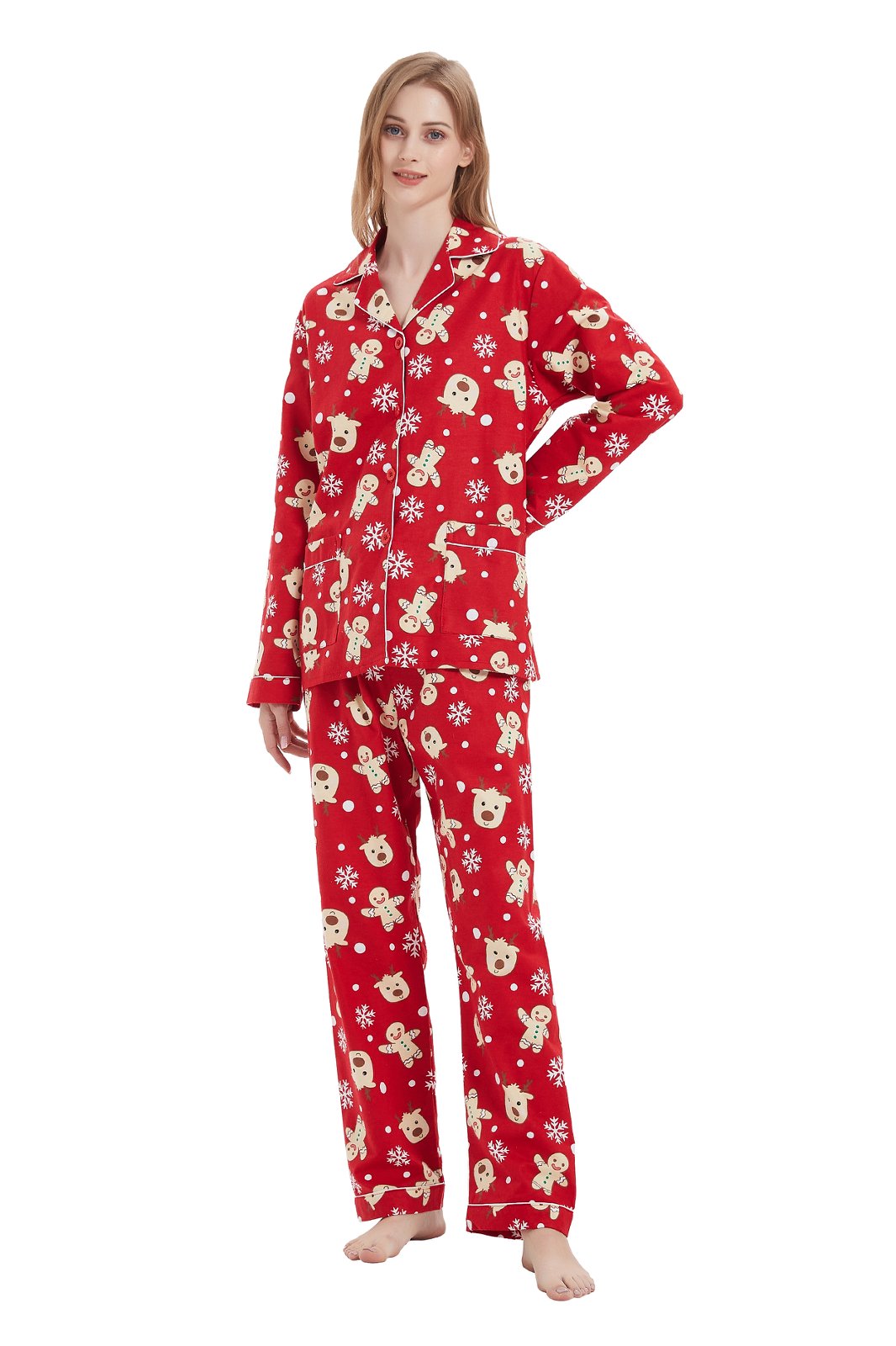 Amaxer Womens 100% Cotton Cozy Flannel Pajama Set - Long Sleeve Button-Up Top with Elastic Waist Pants, Warm & Soft Sleepwear