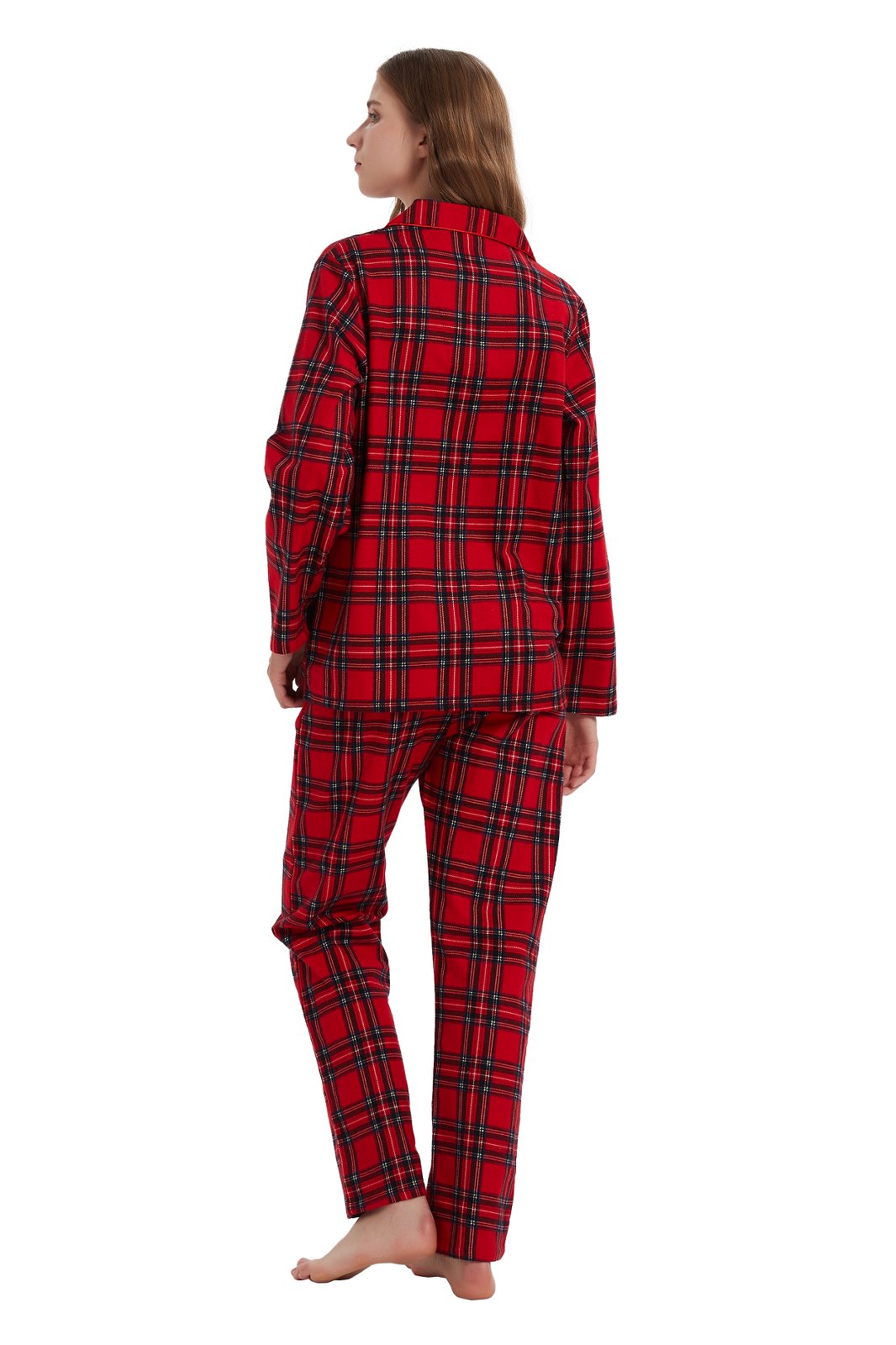 Amaxer Womens 100% Cotton Cozy Flannel Pajama Set - Long Sleeve Button-Up Top with Elastic Waist Pants, Warm & Soft Sleepwear