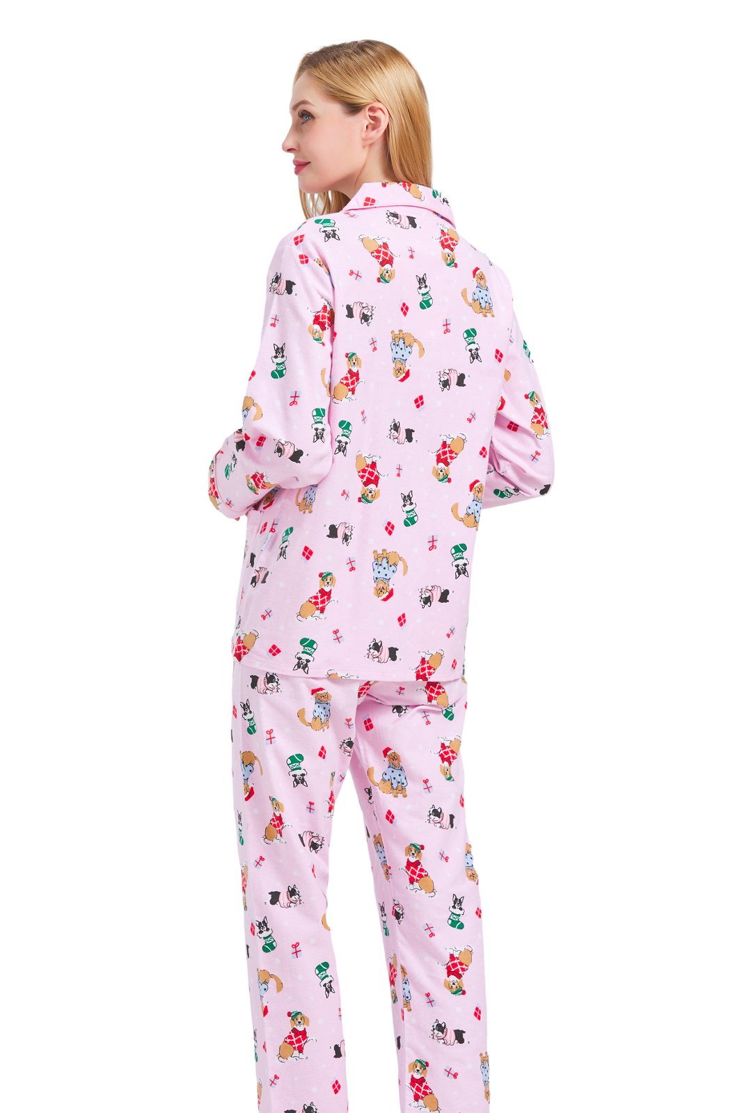GLOBAL Womens Flannel Cotton Pajama Set Long PJs Cozy Winter Flannel Loungewear Sleepwear,Size S-3XL