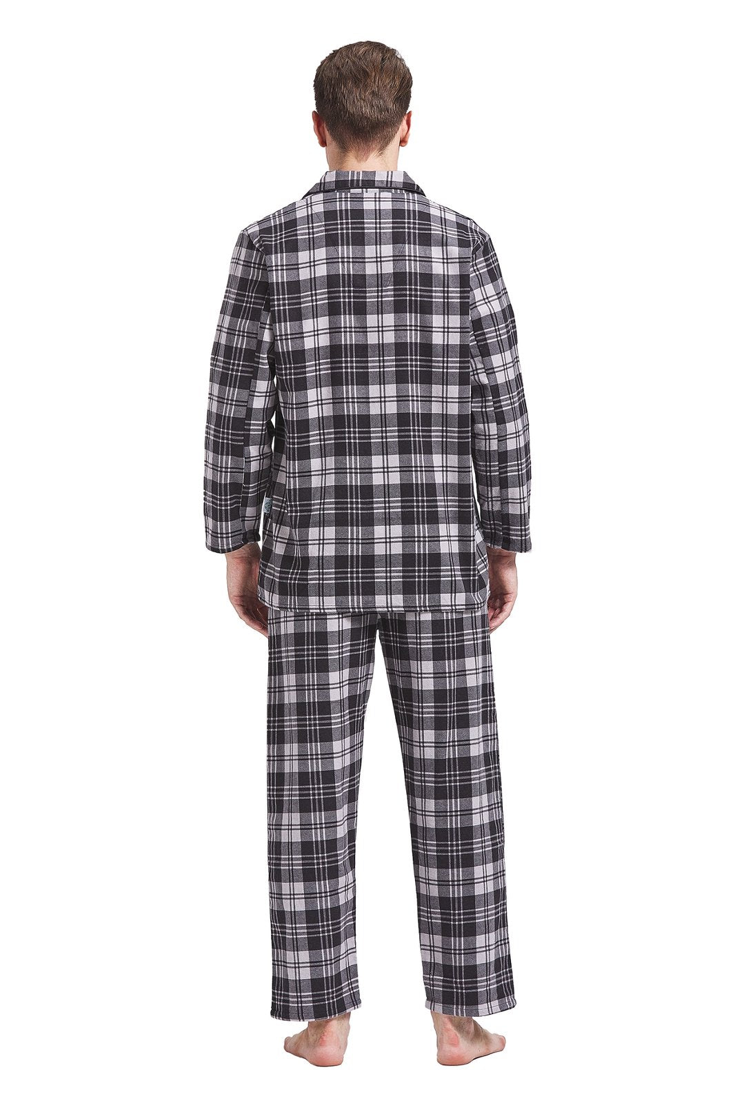 GLOBAL Mens Pajamas Sets Cotton Flannel Sleepwear Long-Sleeve Top & Bottom, S-XXL