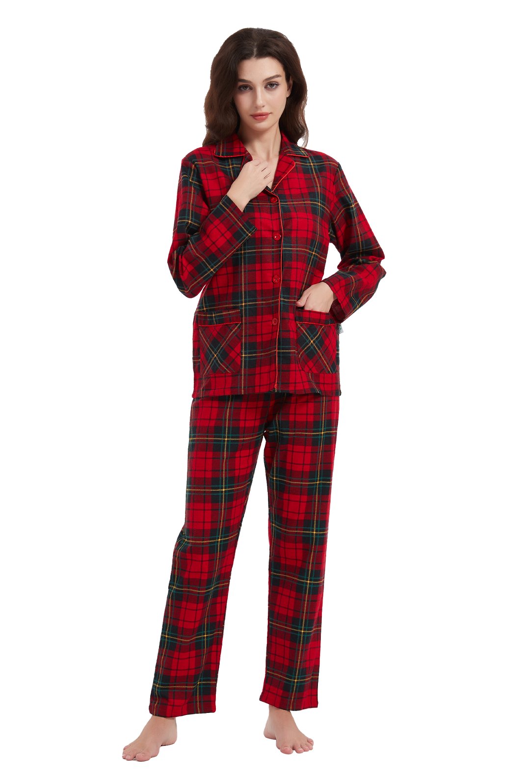 GLOBAL Women’s Flannel Pajama Set 100% Cotton Comfy PJs for Women Long Sleeve Button Front 2-Piece Warm and Cozy Sleepwear,Size S-3XL
