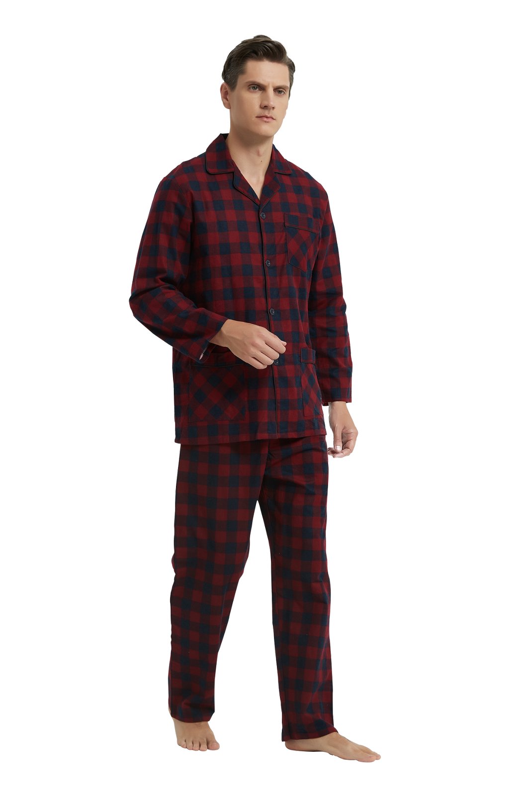GLOBAL Men's Long Sleeve Flannel Pajamas Sets 100% Cotton Sleepwear Top and Bottom