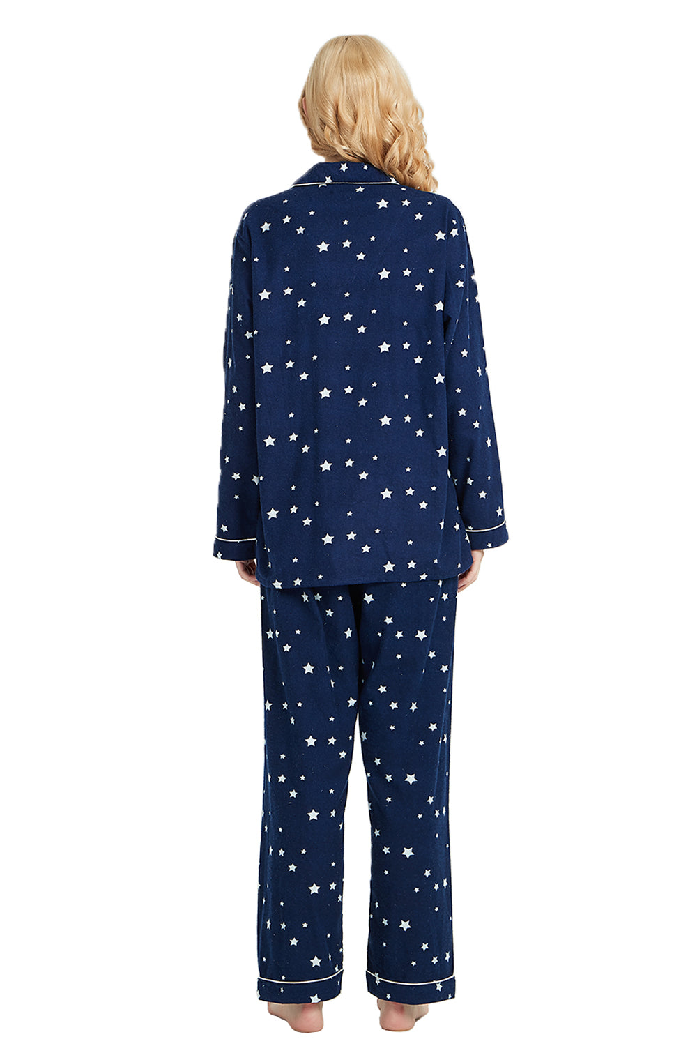 Blue Pijamas Flannel GLOBAL Womens Flannel Cotton Pajama Set Long