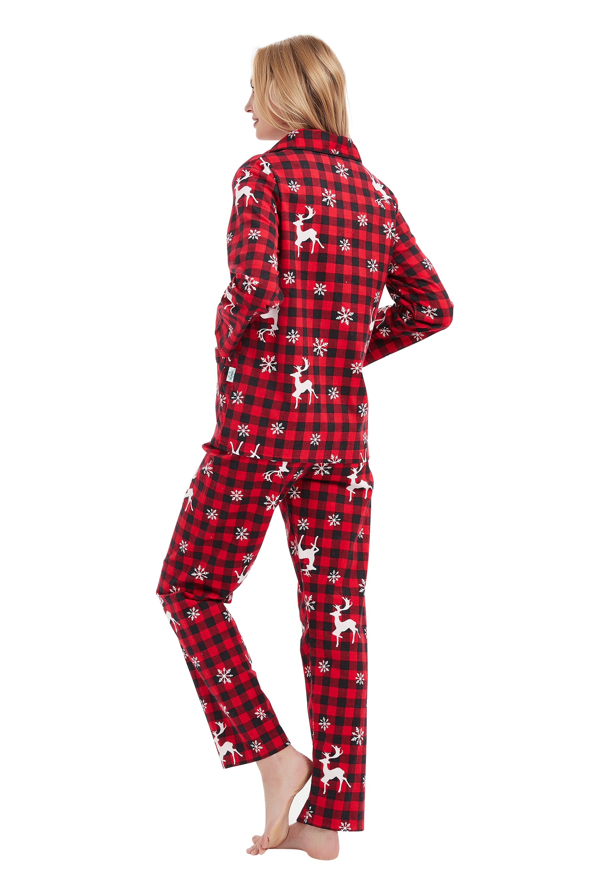 GLOBAL Womens Flannel Cotton Pajama Set Long PJs Flannel Loungewear Sleepwear,Size S-3XL