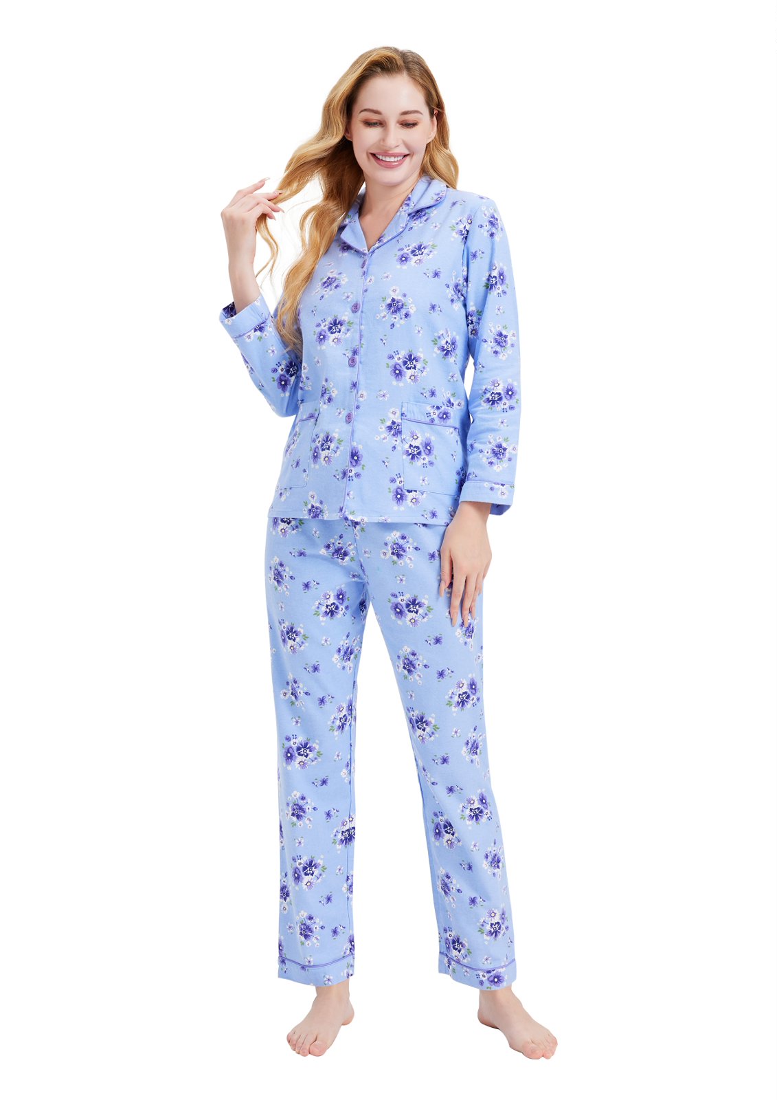 GLOBAL Women’s Flannel Pajama Set 100% Cotton Comfy PJs for Women Long Sleeve Button Front 2-Piece Warm and Cozy Sleepwear