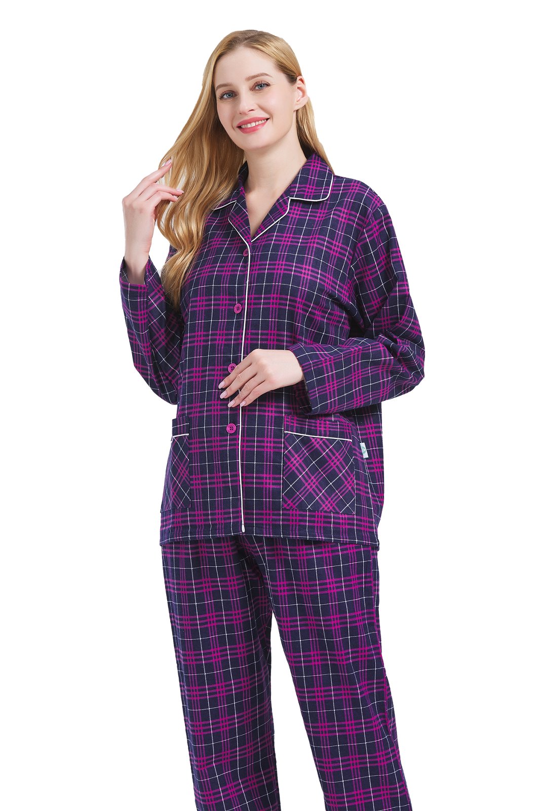 GLOBAL Womens Cotton Flannel Pajama Set - Cozy Winter 2-Piece Loungewear with Button-Down Top & Pants, Size S-3XL