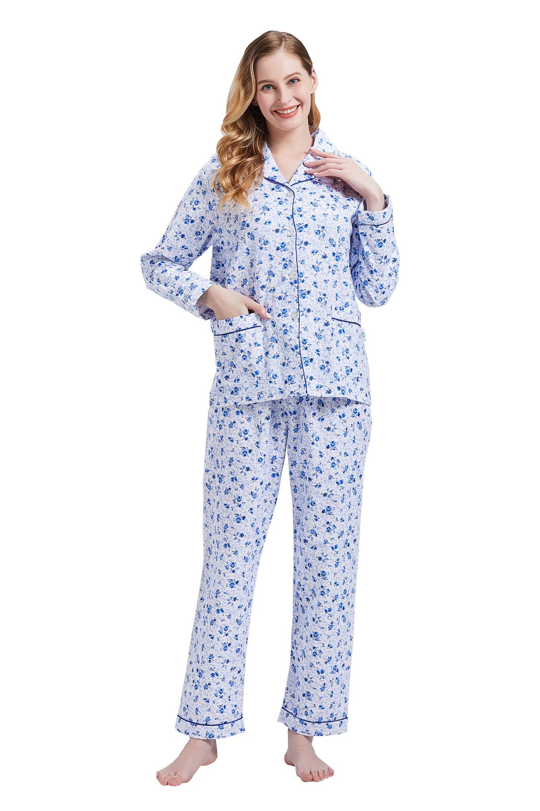 GLOBAL Womens Cotton Flannel Pajama Set - Cozy Winter 2-Piece Loungewear with Button-Down Top & Pants, Size S-3XL