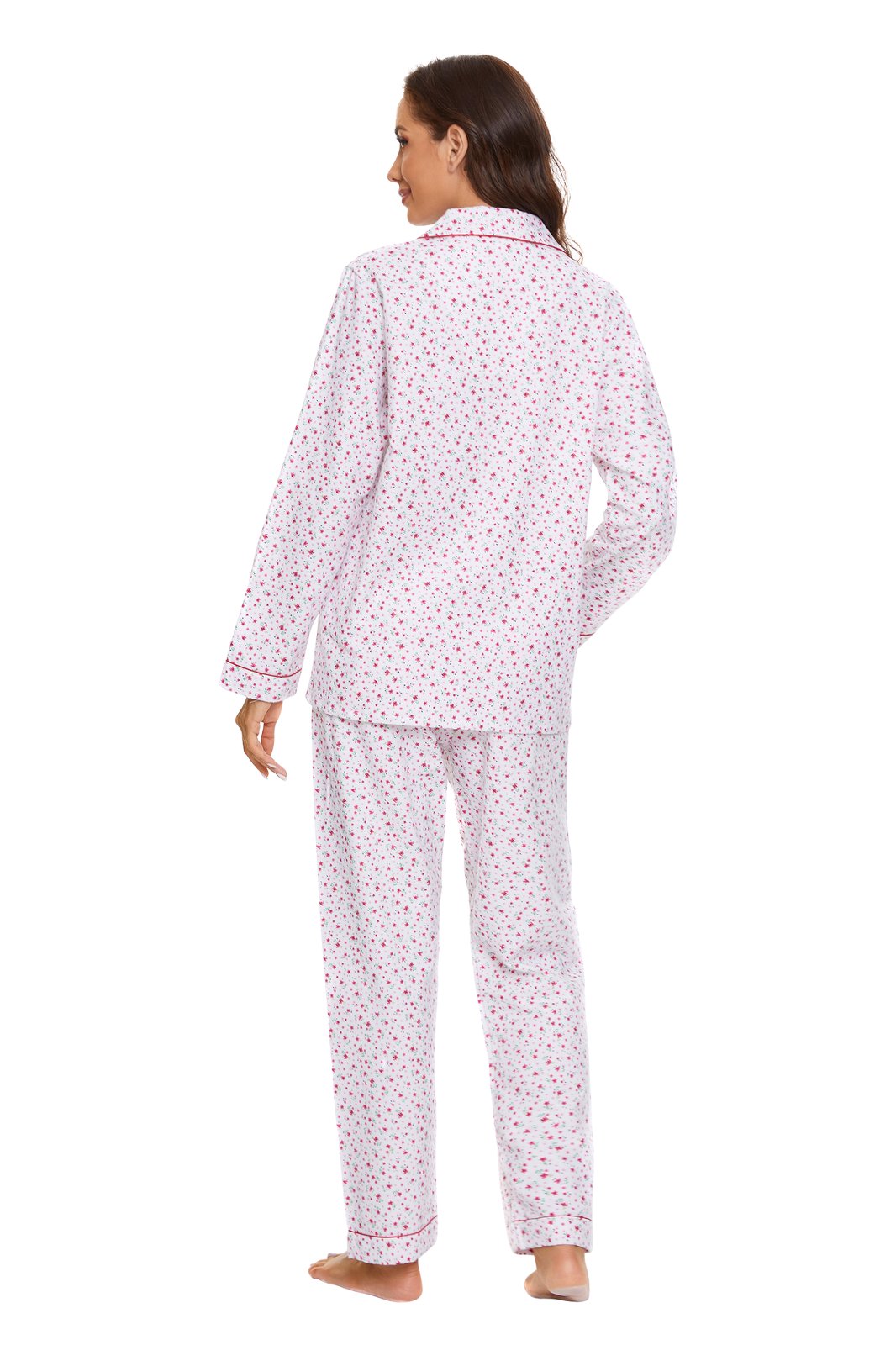 Amaxer Womens Cotton Cozy Flannel Pajama Set - Long Sleeve Button-Up Top with Elastic Waist Pants, Warm & Soft Sleepwear