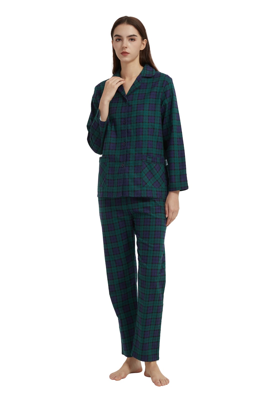 GLOBAL Women’s Flannel Pajama Set 100% Cotton Comfy PJs for Women Long Sleeve Button Front 2-Piece Warm and Cozy Sleepwear,Size S-3XL