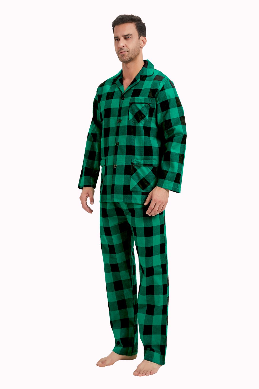 GLOBAL Men's Long Sleeve Flannel Pajamas Sets 100% Cotton Sleepwear Top and Bottom, Size S-3XL