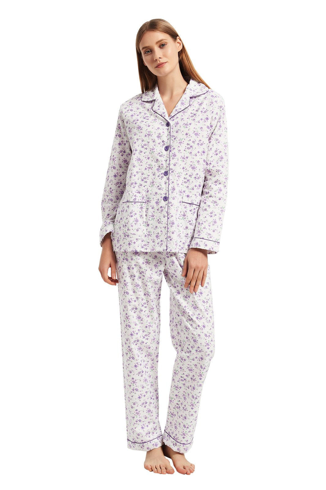GLOBAL Womens Flannel Cotton Pajama Set Long PJs Cozy Winter Flannel Loungewear Sleepwear
