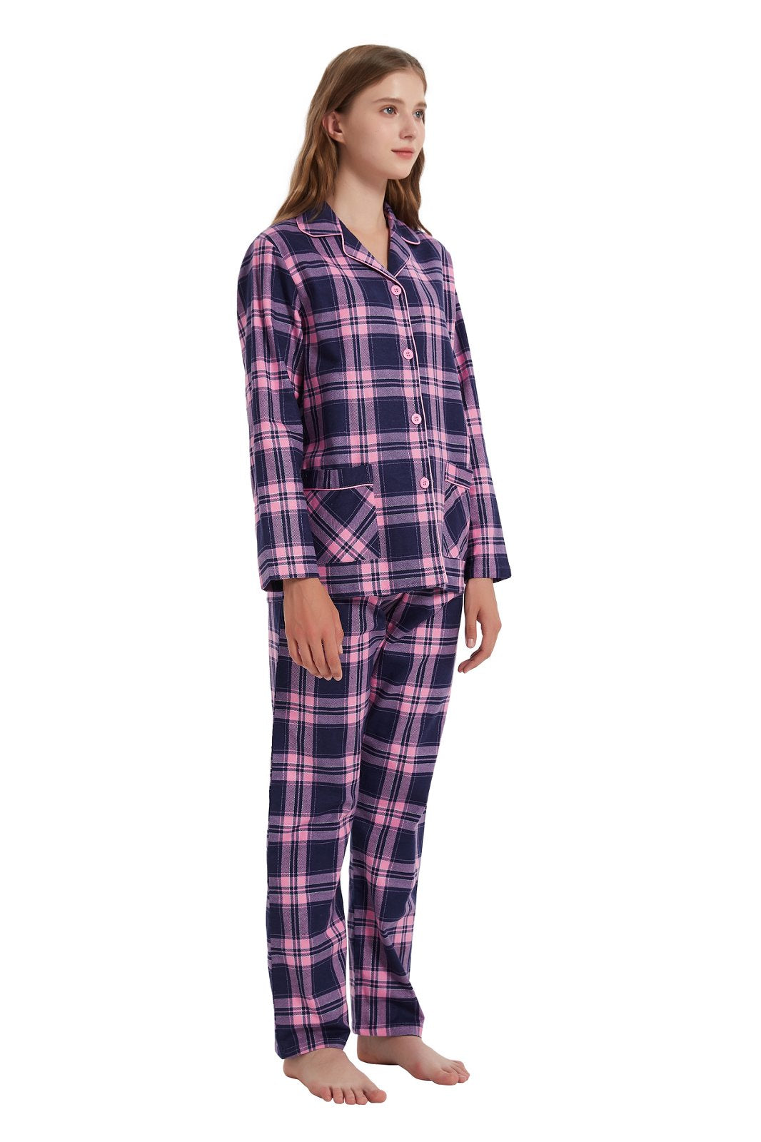 Amaxer Womens 100% Cotton Cozy Flannel Pajama Set - Long Sleeve Button-Up Top with Elastic Waist Pants, Warm & Soft Sleepwear