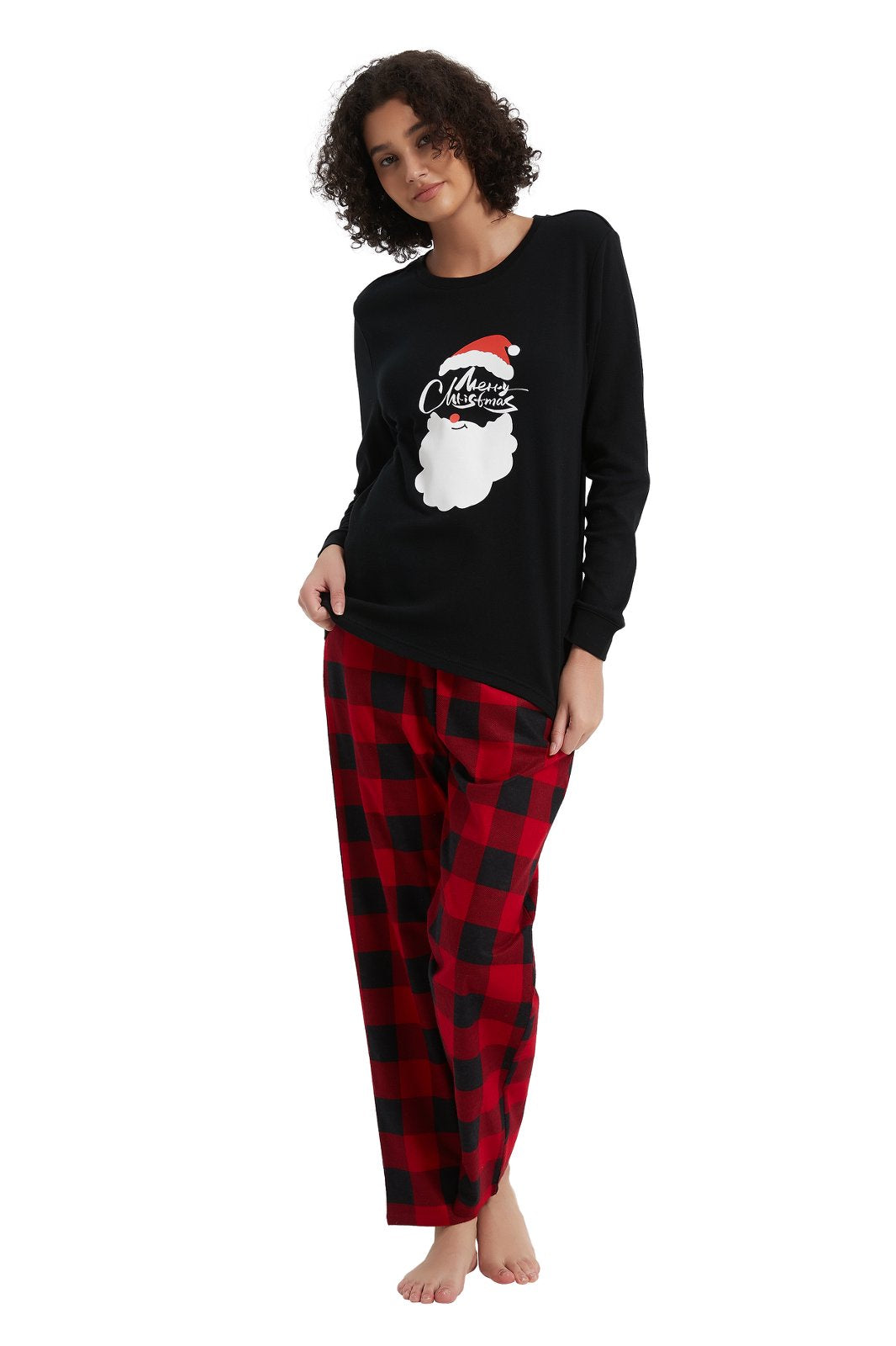 GLOBAL Women's Cotton Knit Top Flannel Pants Sleepwear Matching Pajamas for Couple Pjs for Family, Size S-3XL