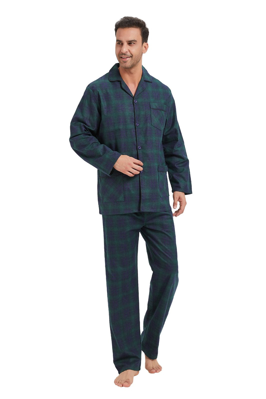GLOBAL Men's Long Sleeve Flannel Pajamas Sets 100% Cotton Sleepwear Top and Bottom, Size S-3XL