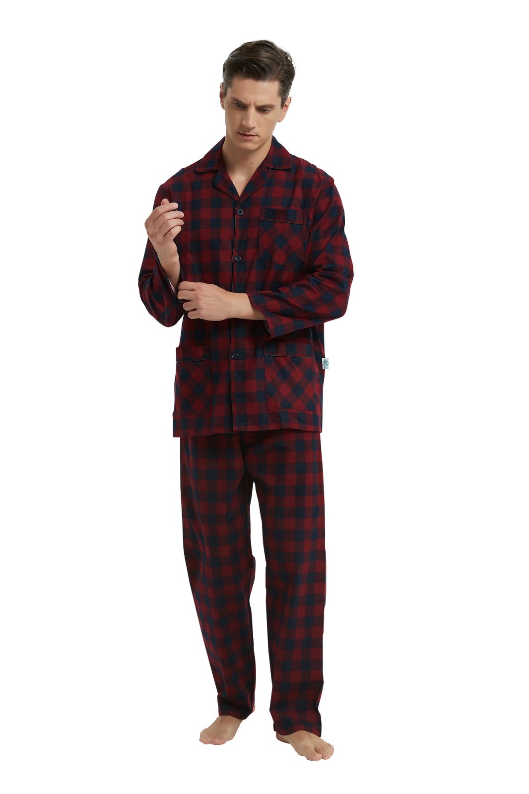 GLOBAL Men's Long Sleeve Flannel Pajamas Sets 100% Cotton Sleepwear Top and Bottom