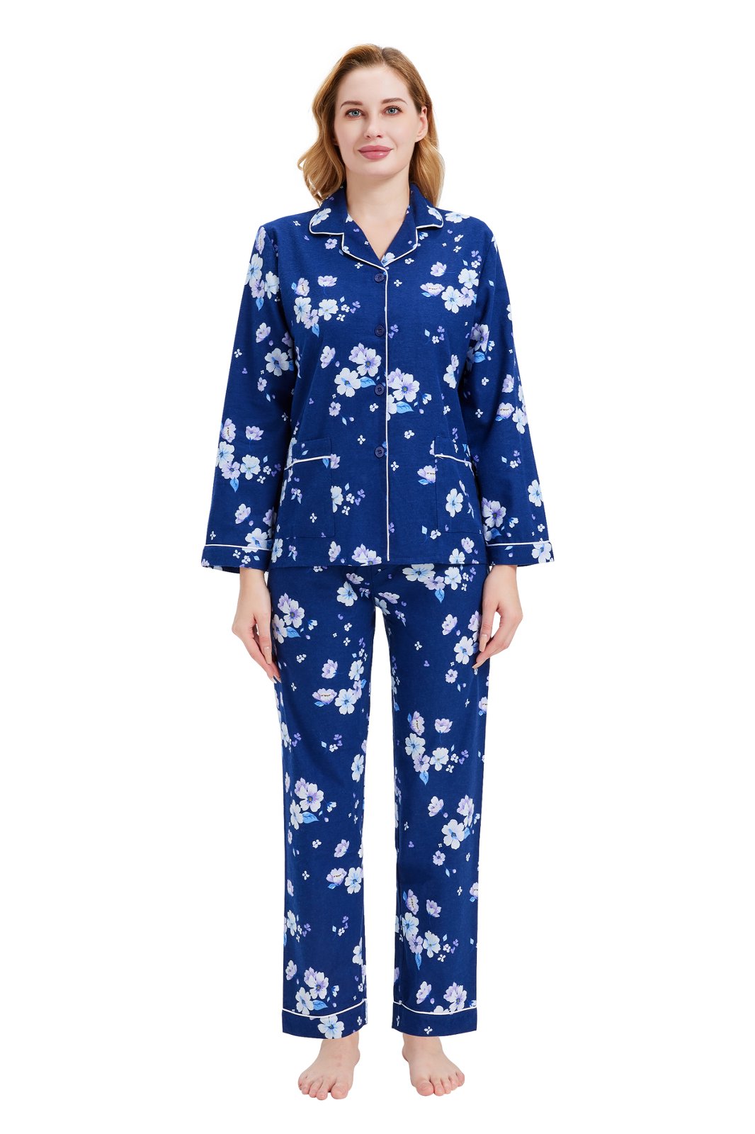 GLOBAL Women’s Flannel Pajama Set 100% Cotton Comfy PJs for Women Long Sleeve Button Front 2-Piece Warm and Cozy Sleepwear,Size S-3XL