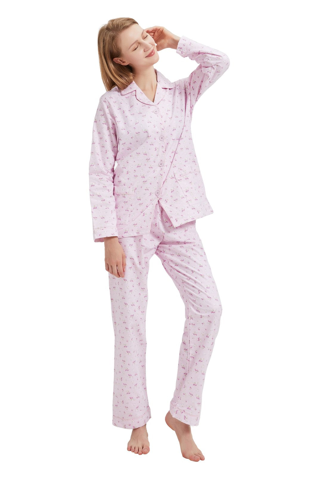 GLOBAL Womens Cotton Flannel Pajama Set - Cozy Winter 2-Piece Loungewear with Button-Down Top & Pants