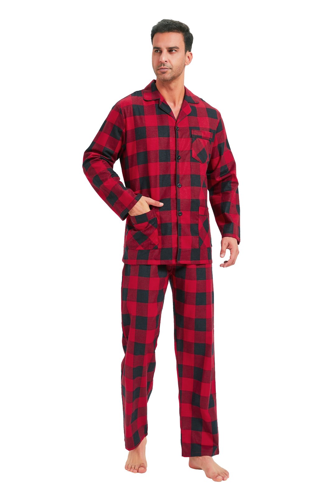 GLOBAL Men's Long Sleeve Flannel Pajamas Sets 100% Cotton Sleepwear Top and Bottom, Size S-3XL