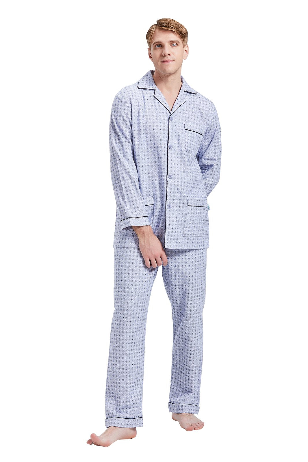 GLOBAL Mens Pajamas Sets Cotton Flannel Sleepwear Long-Sleeve Top & Bottom, S-XXL