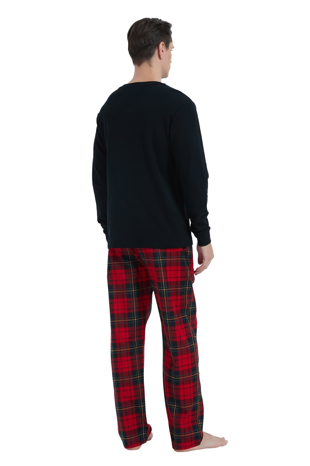 GLOBAL Men's Cotton Knit Top Flannel Pants Sleepwear Matching Pajamas for Couple Pjs for Family, Size S-3XL