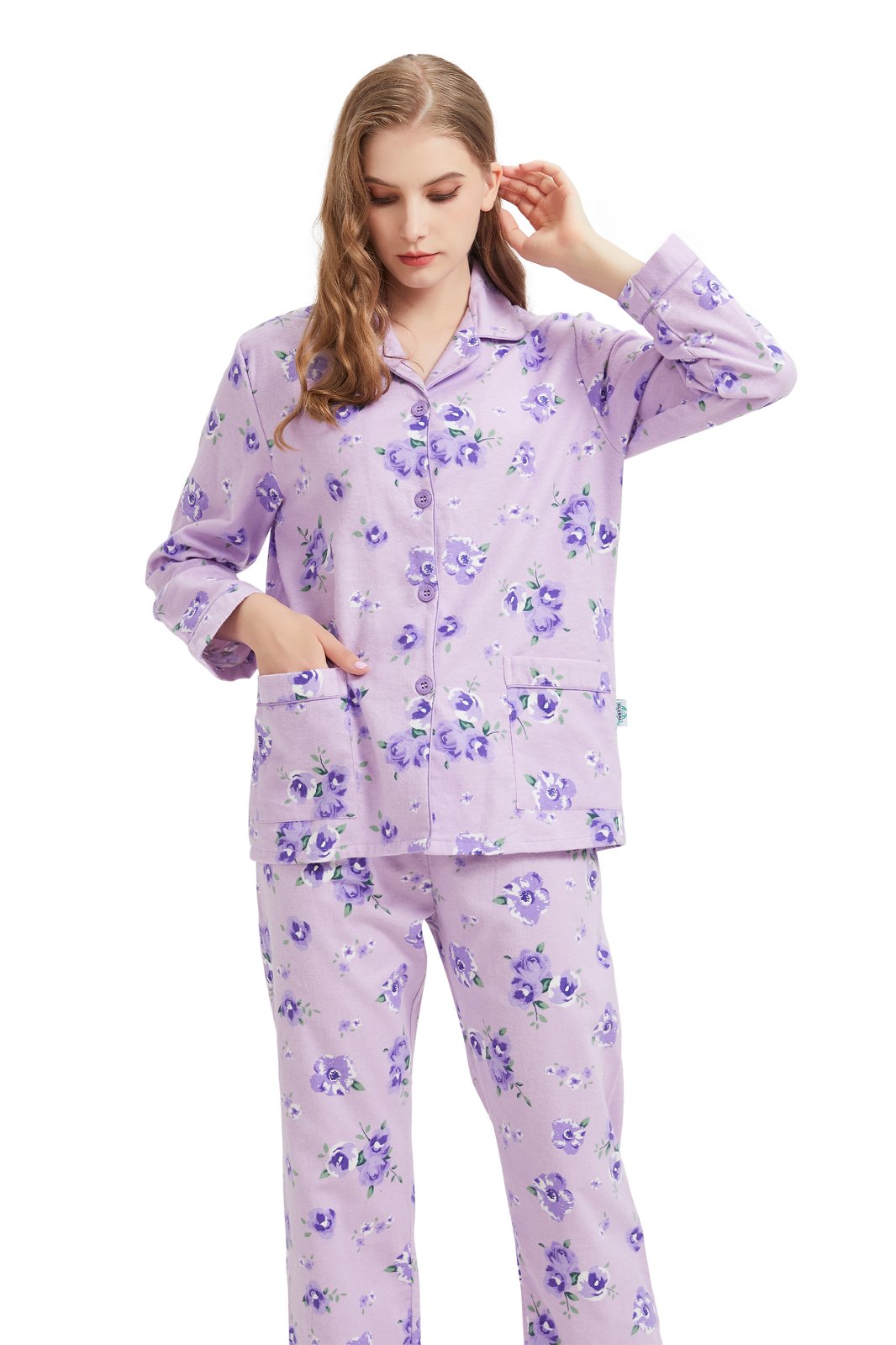 GLOBAL Womens Flannel Cotton Pajama Set Long PJs Flannel Loungewear Sleepwear,Size S-3XL