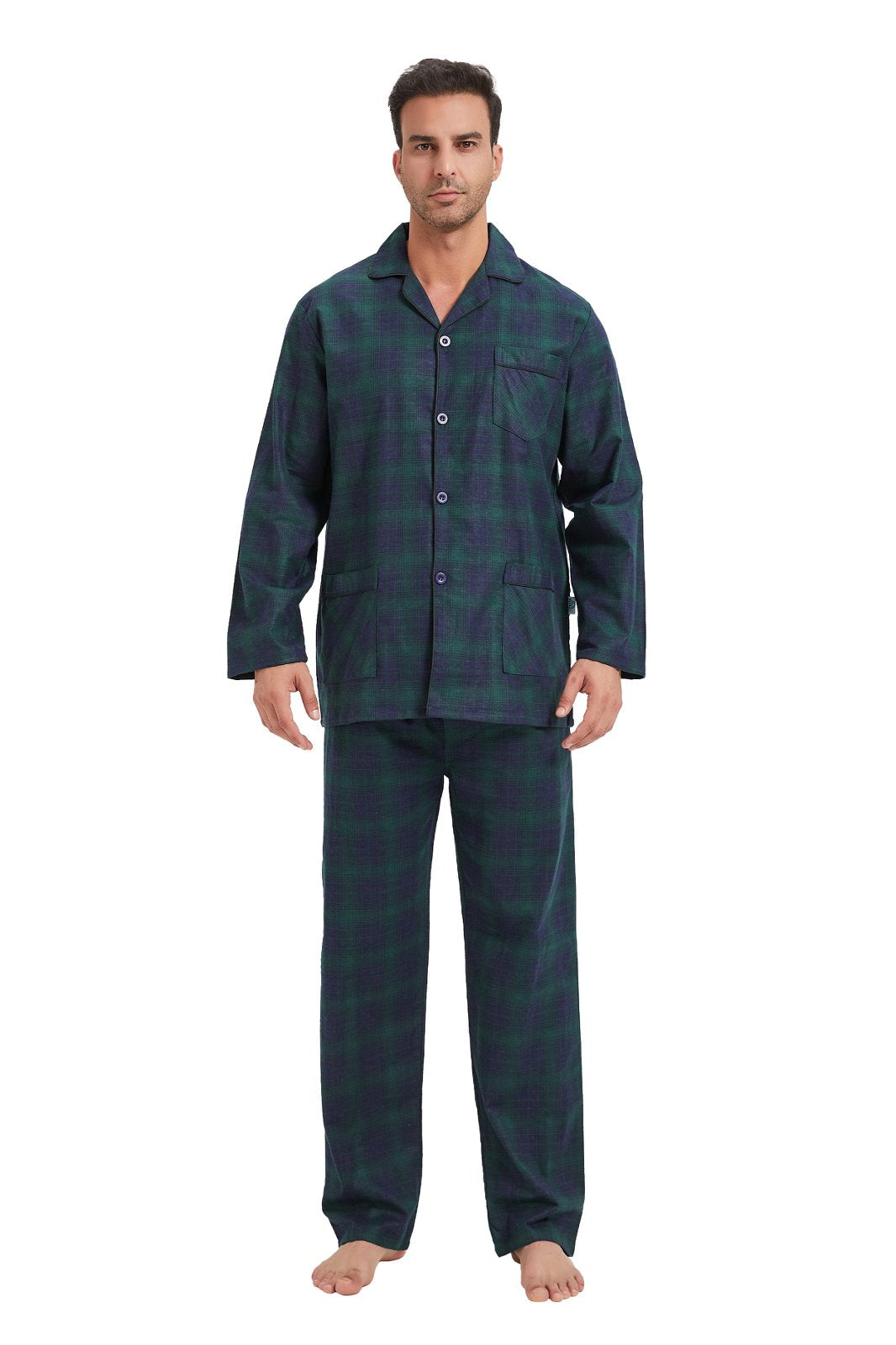 GLOBAL Men's Long Sleeve Flannel Pajamas Sets 100% Cotton Sleepwear Top and Bottom, Size S-3XL