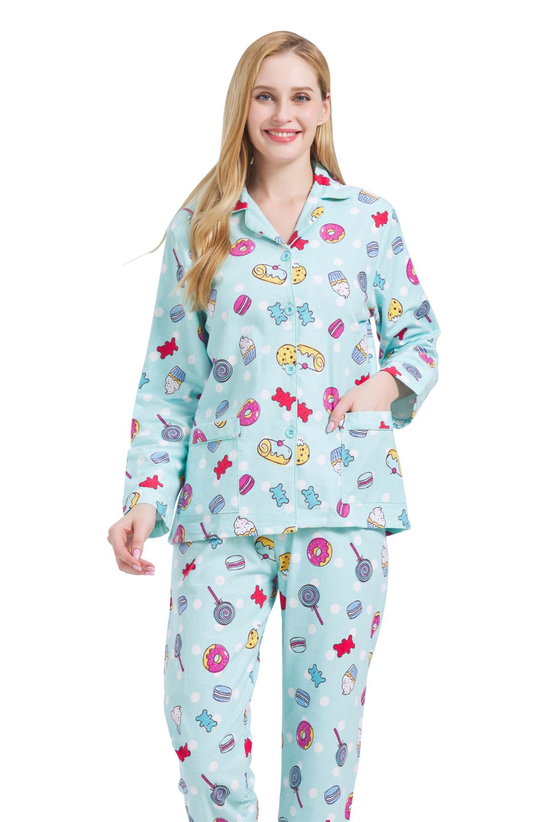 GLOBAL Womens Flannel Cotton Pajama Set Long PJs Cozy Winter Flannel Loungewear Sleepwear