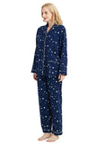 GLOBAL Womens Flannel Cotton Pajama Set Long PJs Flannel Loungewear Sleepwear,Size S-3XL, Blue Star