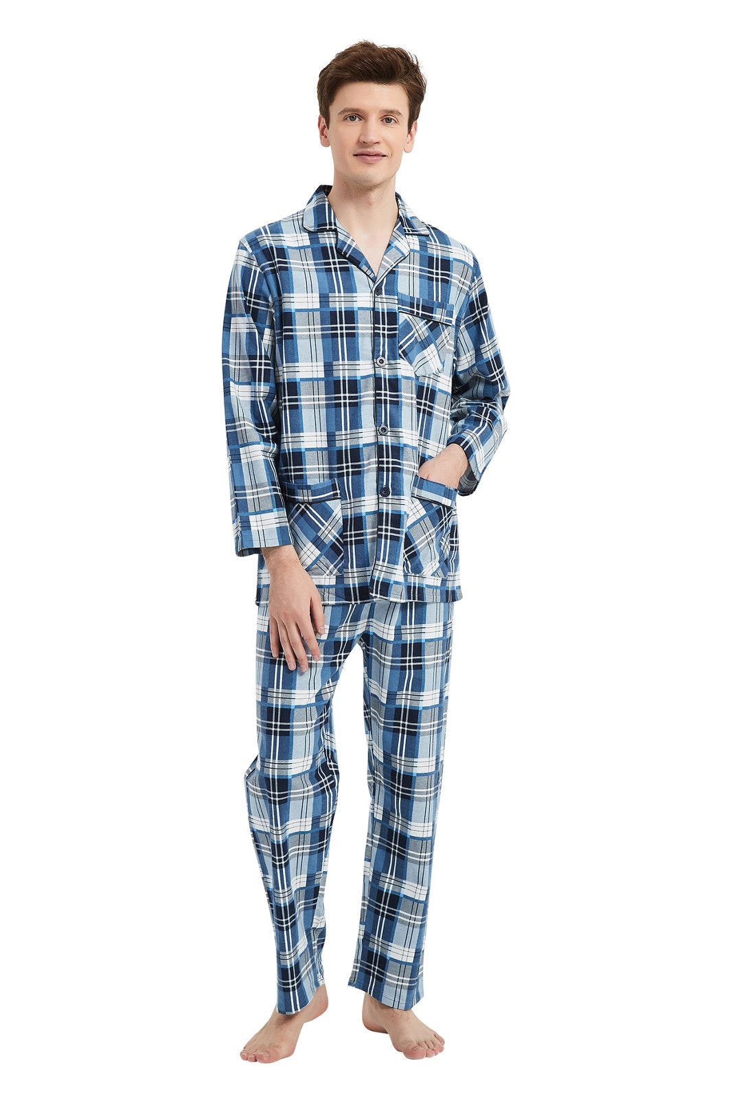 GLOBAL Men's Long Sleeve Flannel Pajamas Sets 100% Cotton Sleepwear Top and Bottom