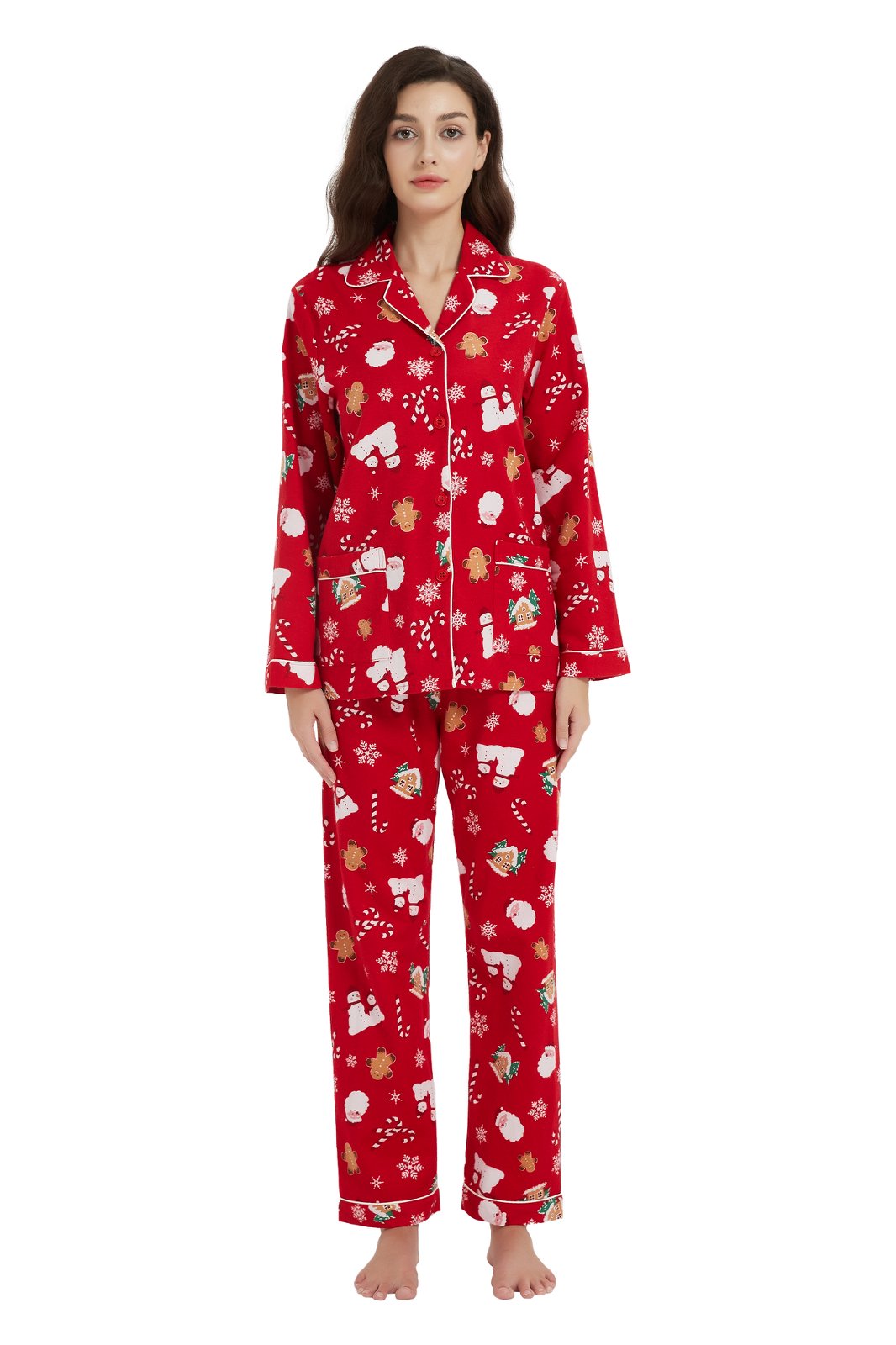 GLOBAL Womens Flannel Cotton Pajama Set Long PJs Flannel Loungewear Sleepwear,Size S-3XL
