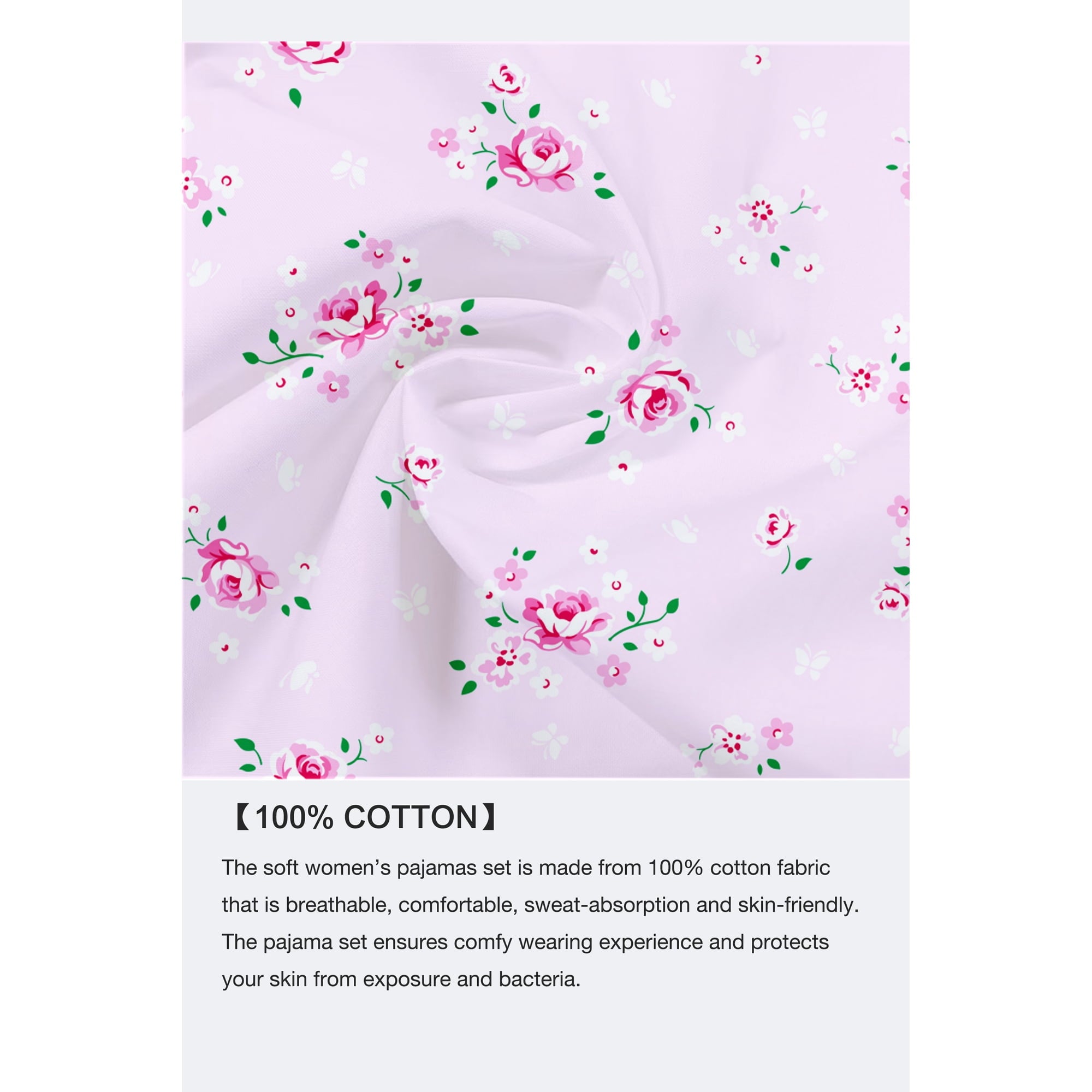 GLOBAL 100% Cotton Pajamas for Women Notch Collar Pjs Cozy Button Down Homewear with Pockets, Spring & Summer, 2-Piece, Sizes S to 3X