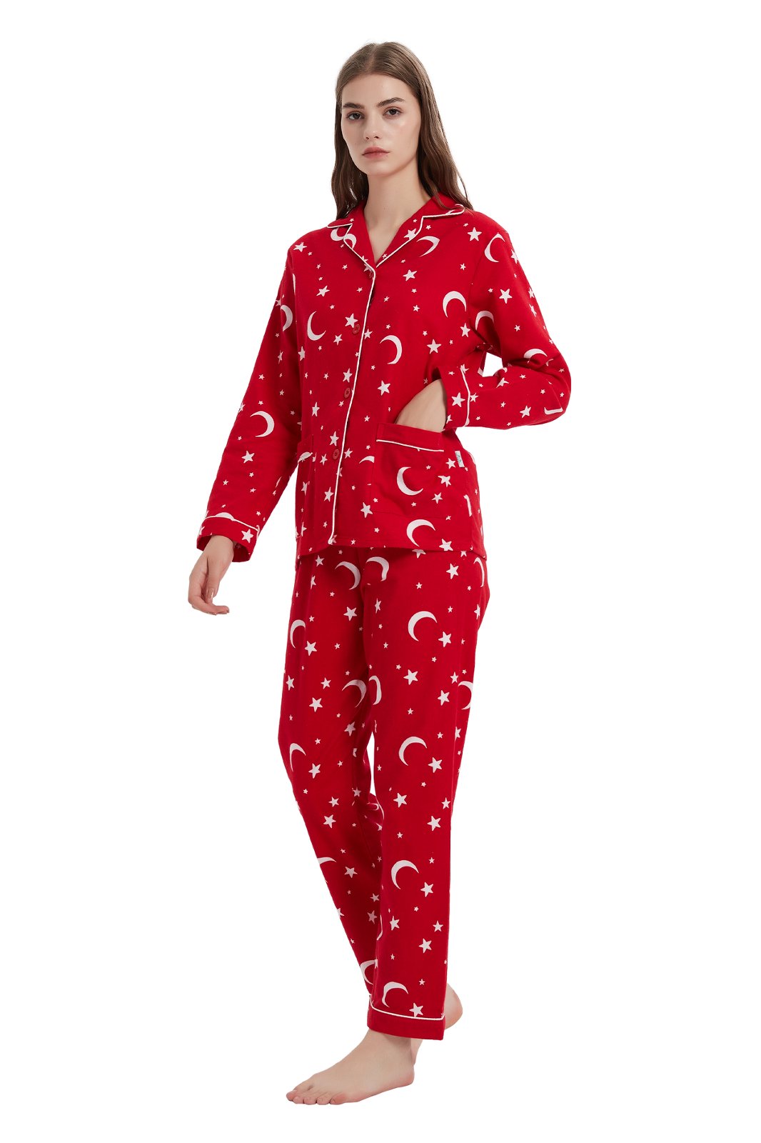 GLOBAL Womens Flannel Cotton Pajama Set Long PJs Flannel Loungewear Sleepwear,Size S-3XL