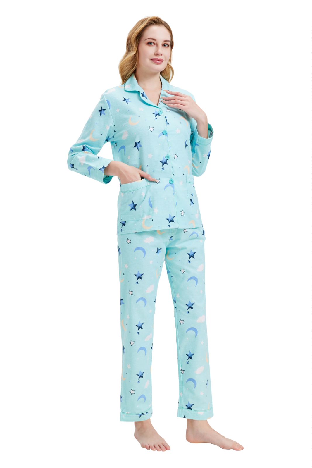 GLOBAL Women’s Flannel Pajama Set 100% Cotton Comfy PJs for Women Long Sleeve Button Front 2-Piece Warm and Cozy Sleepwear