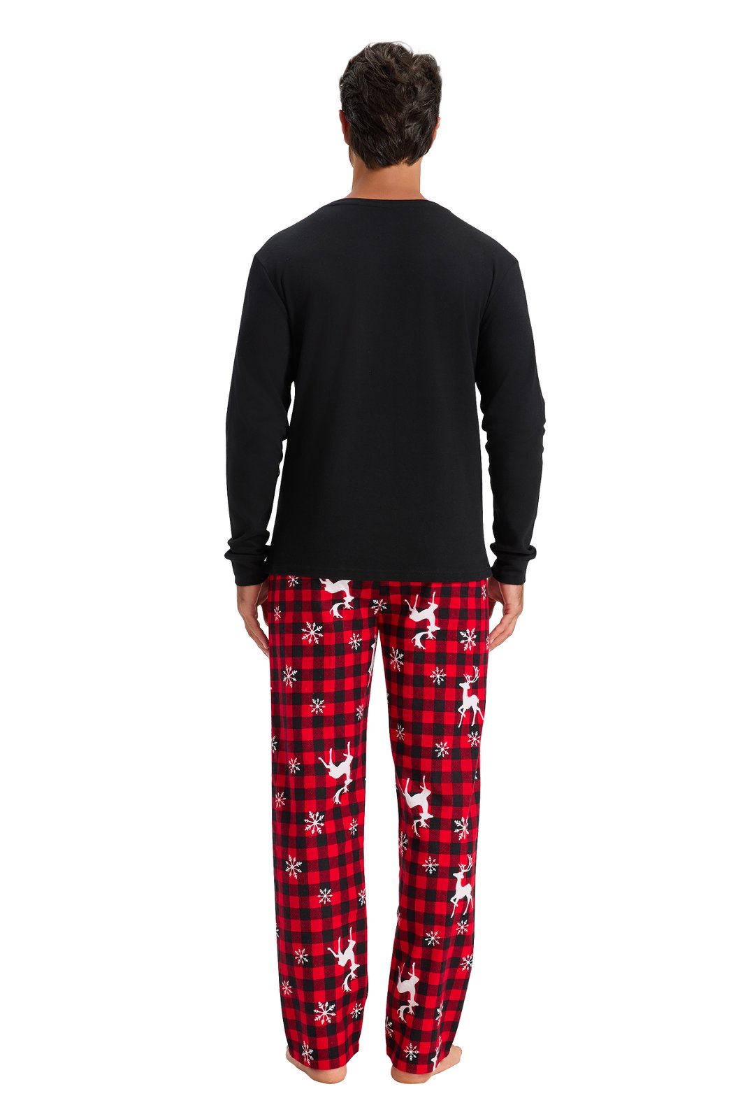 GLOBAL Men's Cotton Knit Top Flannel Pants Sleepwear Matching Pajamas for Couple Pjs for Family, Size S-3XL