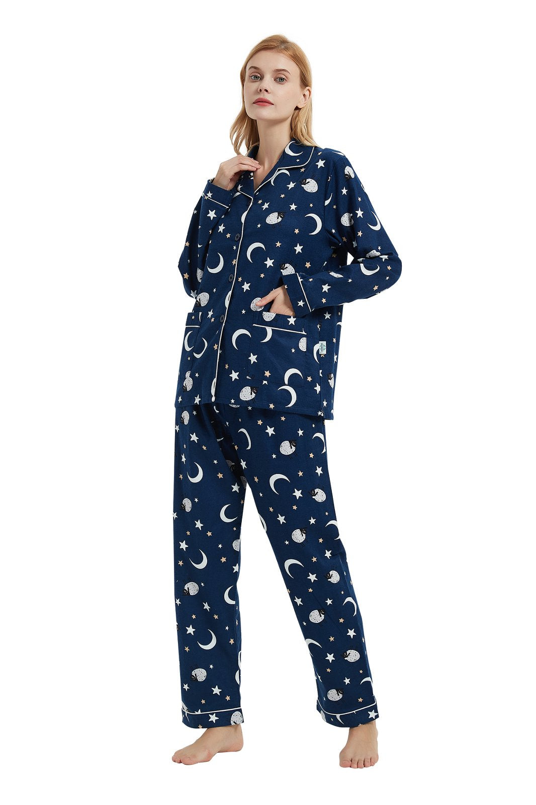 GLOBAL Womens Flannel Cotton Pajama Set Long PJs Flannel Loungewear Sleepwear