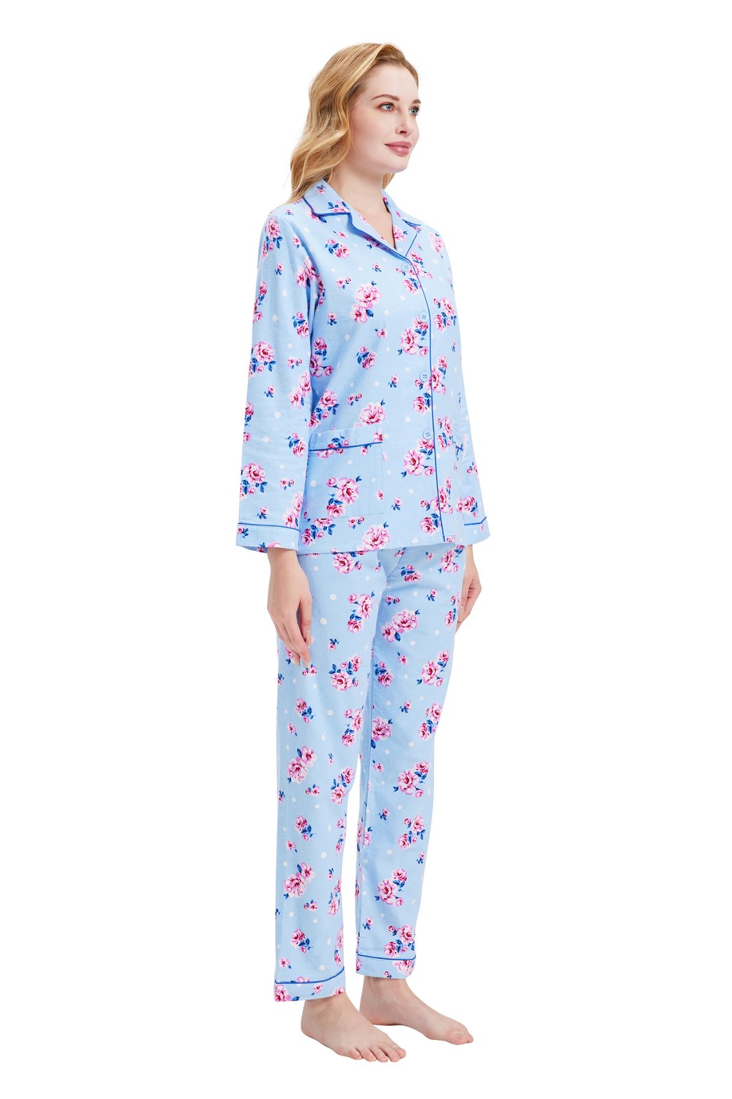 GLOBAL Women’s Flannel Pajama Set 100% Cotton Comfy PJs for Women Long Sleeve Button Front 2-Piece Warm and Cozy Sleepwear,Size S-3XL