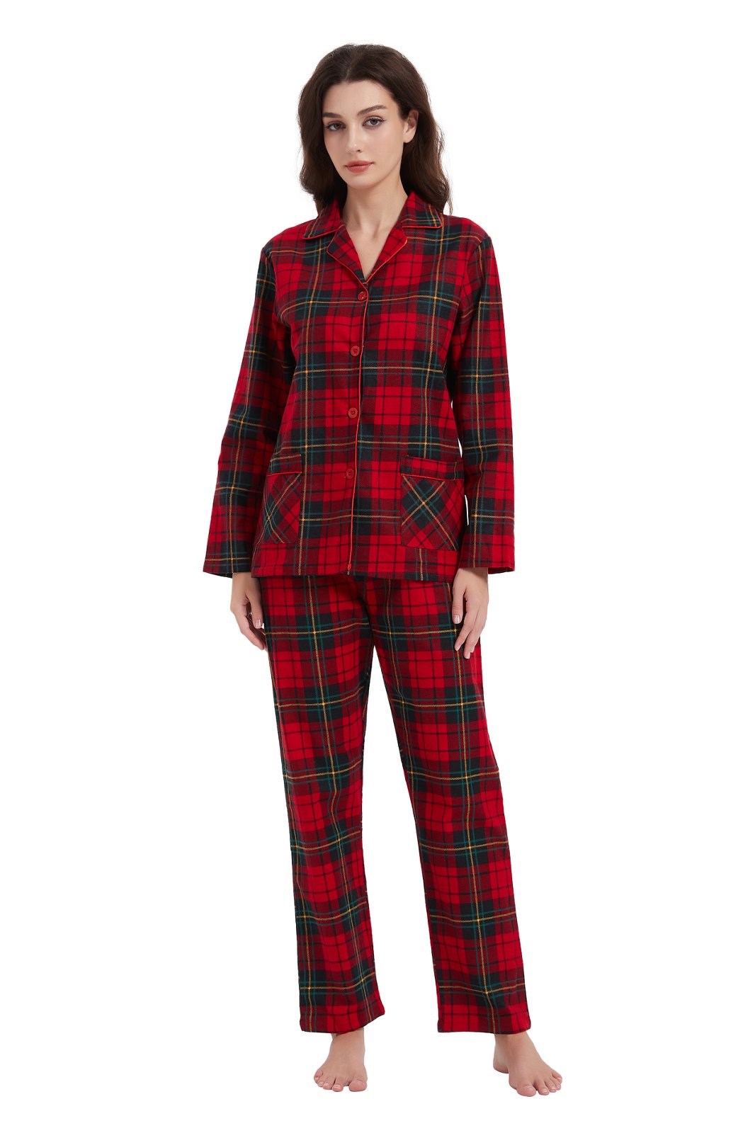 GLOBAL Women’s Flannel Pajama Set 100% Cotton Comfy PJs for Women Long Sleeve Button Front 2-Piece Warm and Cozy Sleepwear