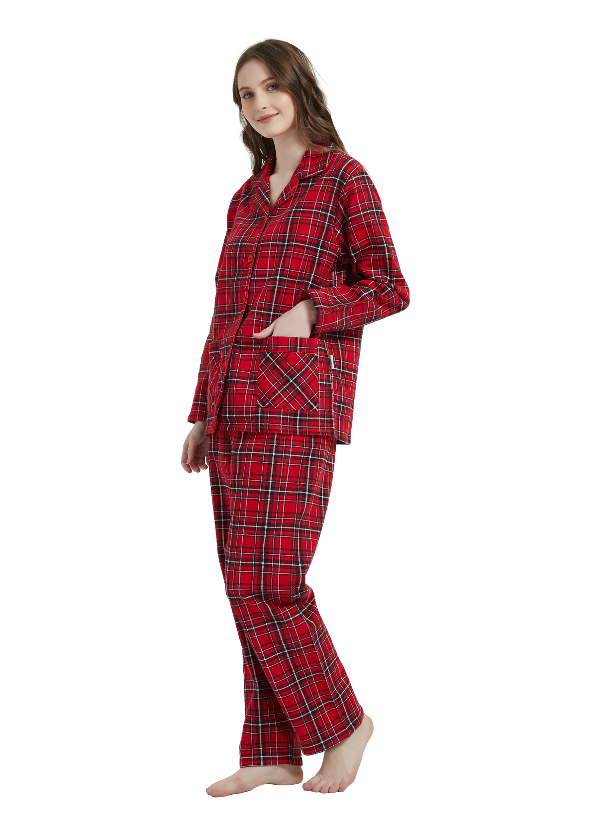 GLOBAL Womens Cotton Flannel Pajama Set - Cozy Winter 2-Piece Loungewear with Button-Down Top & Pants