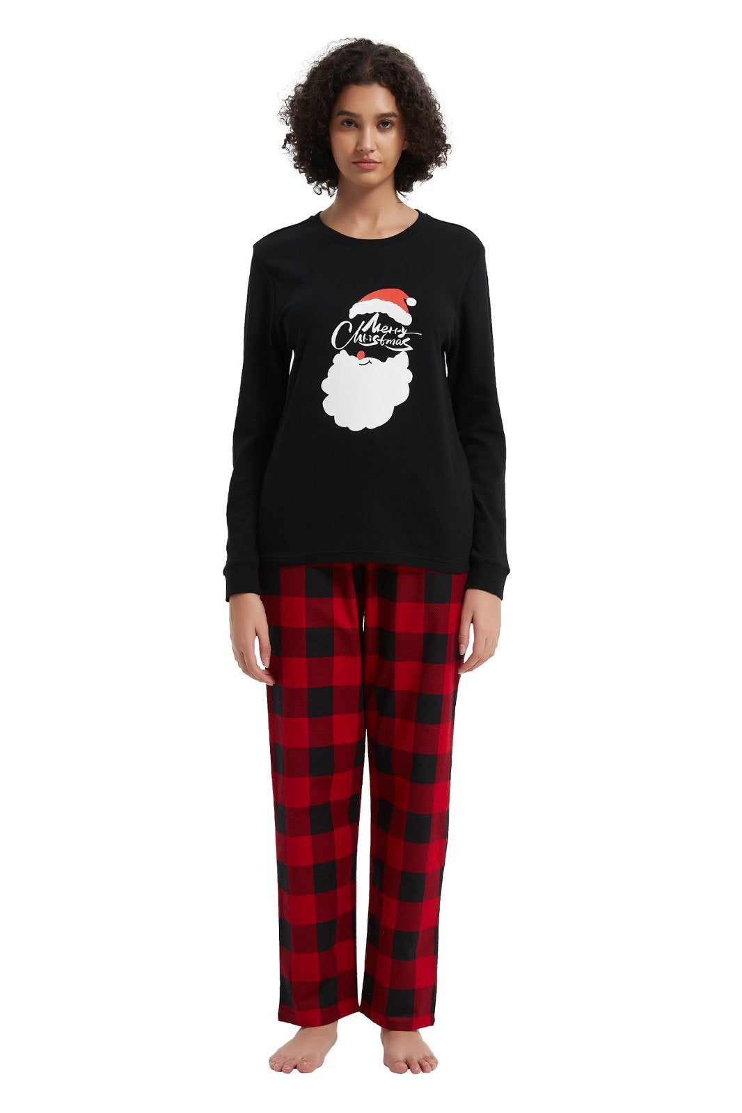 GLOBAL Women's Cotton Knit Top Flannel Pants Sleepwear Matching Pajamas for Couple Pjs for Family, Size S-3XL