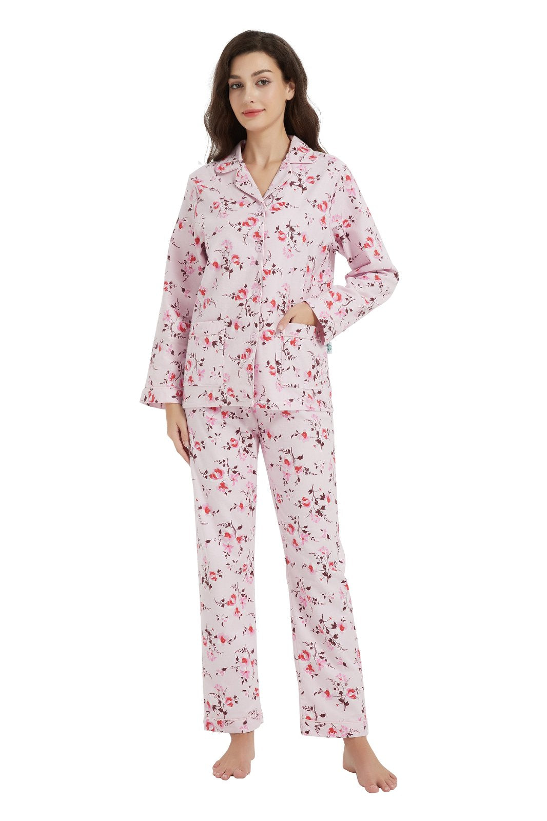 GLOBAL Womens Flannel Cotton Pajama Set Long PJs Flannel Loungewear Sleepwear